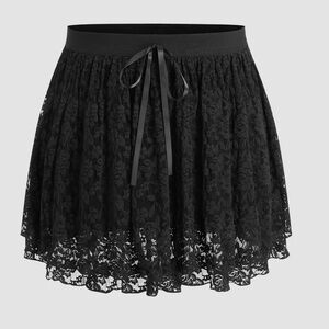 Cider Black Lace Mid Rise Floral Mini Skirt OXL